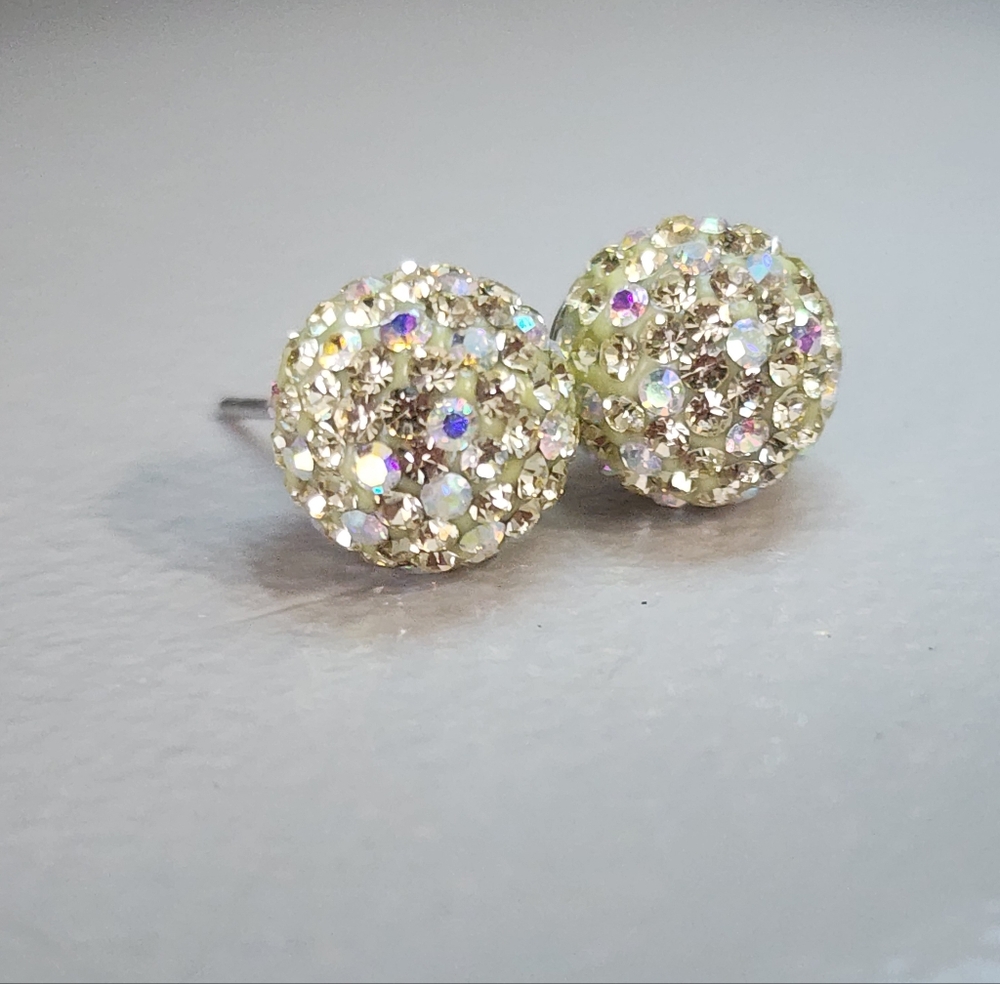 Soft Yellow AB Crystal Ball Earrings (10mm) - Picture 3 of 6